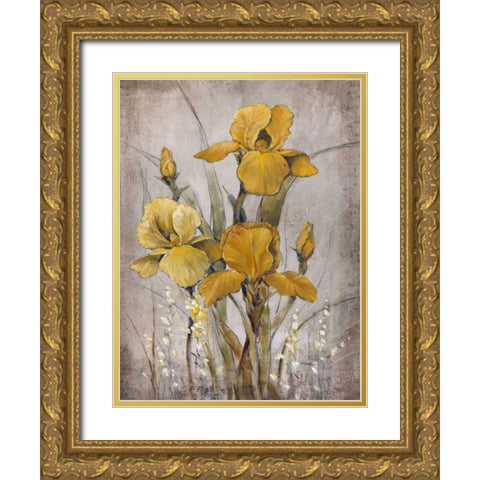 Golden Irises II Gold Ornate Wood Framed Art Print with Double Matting by OToole, Tim