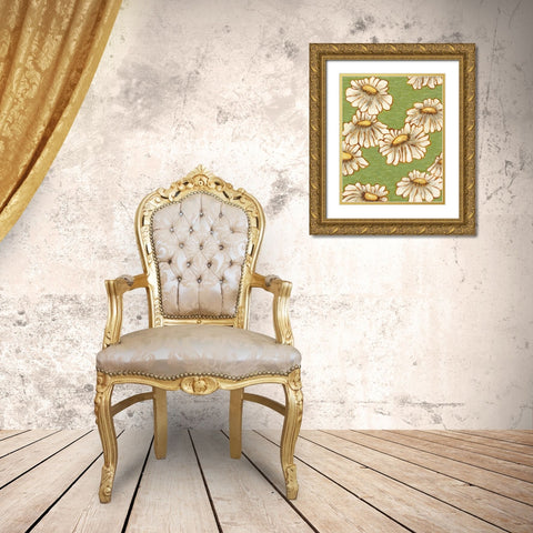 Mums on Green I Gold Ornate Wood Framed Art Print with Double Matting by Deans, Karen