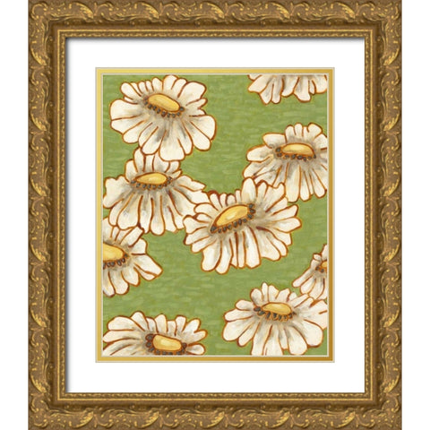 Mums on Green I Gold Ornate Wood Framed Art Print with Double Matting by Deans, Karen