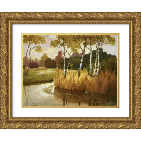 Reeds, Birches and Water II Gold Ornate Wood Framed Art Print with Double Matting by Reynolds, Graham