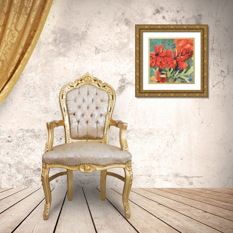 Poppy Play I Gold Ornate Wood Framed Art Print with Double Matting by Collier-Morales, R.