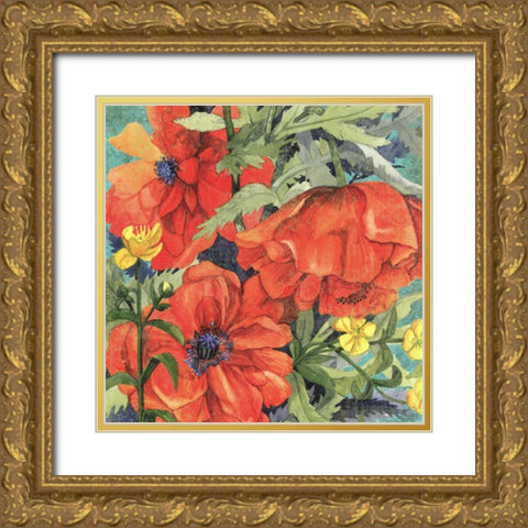 Poppy Play II Gold Ornate Wood Framed Art Print with Double Matting by Collier-Morales, R.