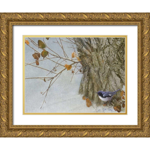 Late Snow Warbler Gold Ornate Wood Framed Art Print with Double Matting by Vest, Chris