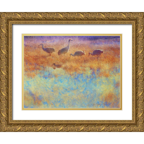 Cranes in Soft Mist Gold Ornate Wood Framed Art Print with Double Matting by Vest, Chris