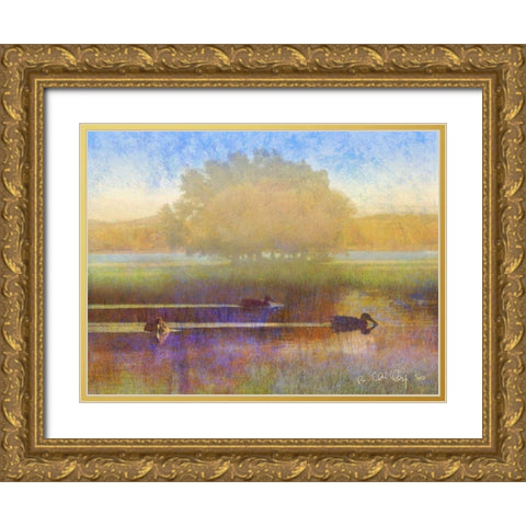 Ducks in Soft Mist Gold Ornate Wood Framed Art Print with Double Matting by Vest, Chris