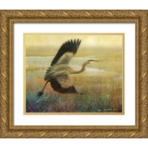 Foggy Heron I Gold Ornate Wood Framed Art Print with Double Matting by Vest, Chris