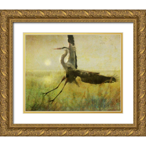 Foggy Heron II Gold Ornate Wood Framed Art Print with Double Matting by Vest, Chris
