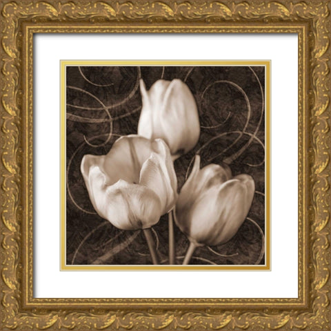 Tulip and Swirls II Gold Ornate Wood Framed Art Print with Double Matting by Zalewski, Christine