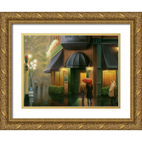 Rainy Day Pub Gold Ornate Wood Framed Art Print with Double Matting by Stans, Leo