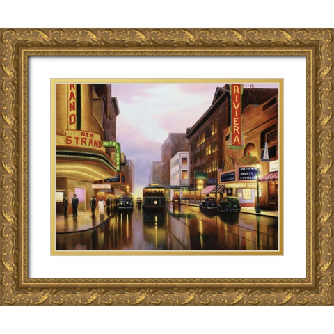 Old City Lights Gold Ornate Wood Framed Art Print with Double Matting by Stans, Leo
