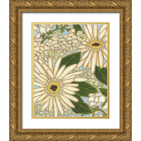 White Flower Spray I Gold Ornate Wood Framed Art Print with Double Matting by Deans, Karen