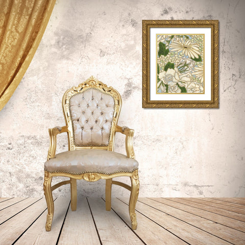 White Flower Spray II Gold Ornate Wood Framed Art Print with Double Matting by Deans, Karen