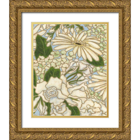 White Flower Spray II Gold Ornate Wood Framed Art Print with Double Matting by Deans, Karen