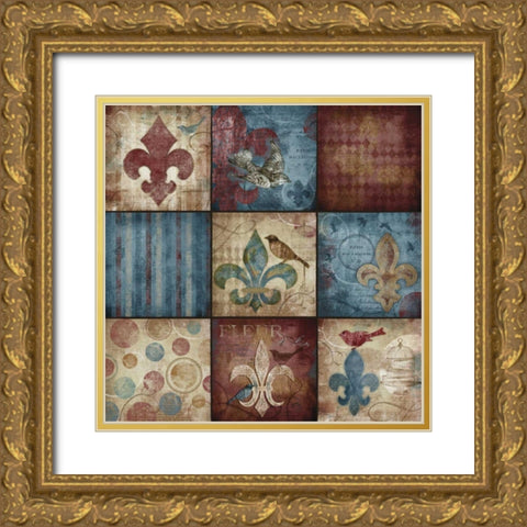 French Moderne 9-Patch Gold Ornate Wood Framed Art Print with Double Matting by Beth Anne Creative