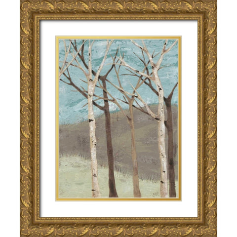 Blue Birches II Gold Ornate Wood Framed Art Print with Double Matting by Reynolds, Jade