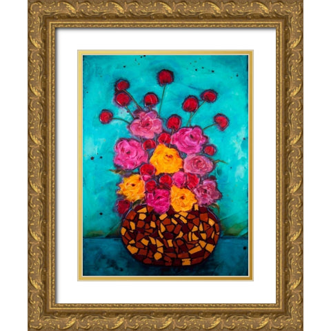 Love and Roses Gold Ornate Wood Framed Art Print with Double Matting by Quin, Marabeth