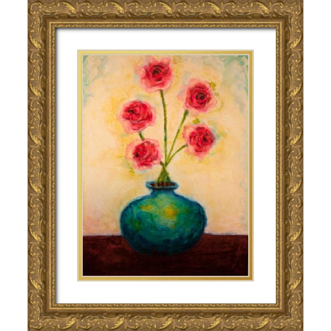 Big Blue Vase Gold Ornate Wood Framed Art Print with Double Matting by Quin, Marabeth