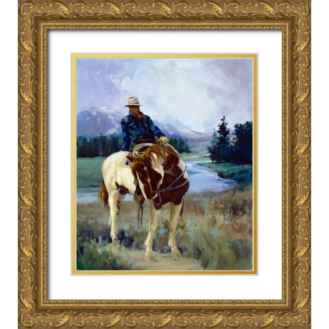 Cold Weather Friends Gold Ornate Wood Framed Art Print with Double Matting by Hawley, Carolyne