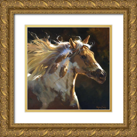 Spirit Horse Gold Ornate Wood Framed Art Print with Double Matting by Hawley, Carolyne