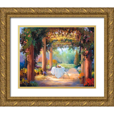 Vino al Fresco Gold Ornate Wood Framed Art Print with Double Matting by Hawley, Carolyne