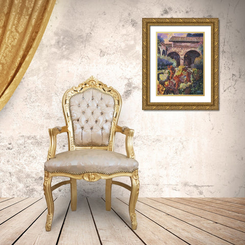 Harvest at the Mission  Gold Ornate Wood Framed Art Print with Double Matting by Hadfield, Clif