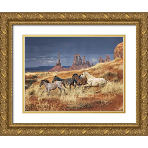 Monumental Run  Gold Ornate Wood Framed Art Print with Double Matting by Drost, David