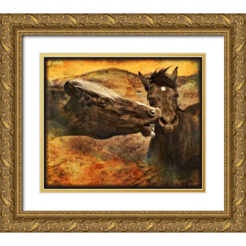 Kissing Horses I Gold Ornate Wood Framed Art Print with Double Matting by Drost, David