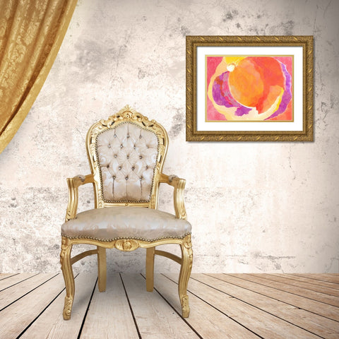 Cabbage Rose V Gold Ornate Wood Framed Art Print with Double Matting by Roth, Carolyn