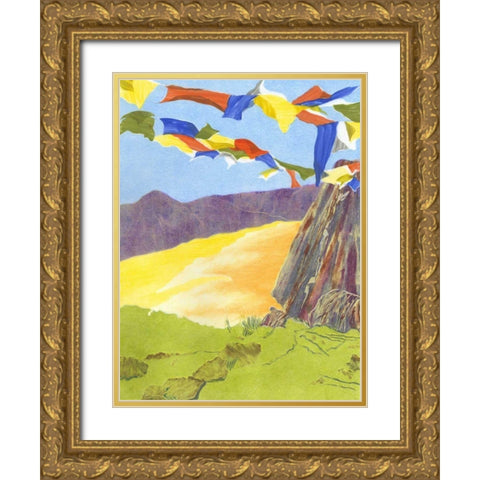 Prayer Flags III Gold Ornate Wood Framed Art Print with Double Matting by Roth, Carolyn