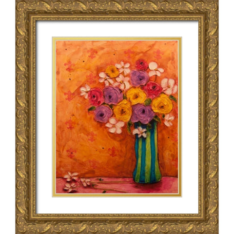 Bouquet in Striped Vase Gold Ornate Wood Framed Art Print with Double Matting by Quin, Marabeth