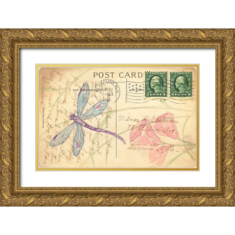 Postcard Dragonfly I Gold Ornate Wood Framed Art Print with Double Matting by Pallan, Nancy S.