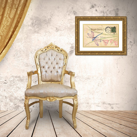 Postcard Dragonfly II Gold Ornate Wood Framed Art Print with Double Matting by Pallan, Nancy S.