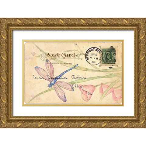 Postcard Dragonfly II Gold Ornate Wood Framed Art Print with Double Matting by Pallan, Nancy S.