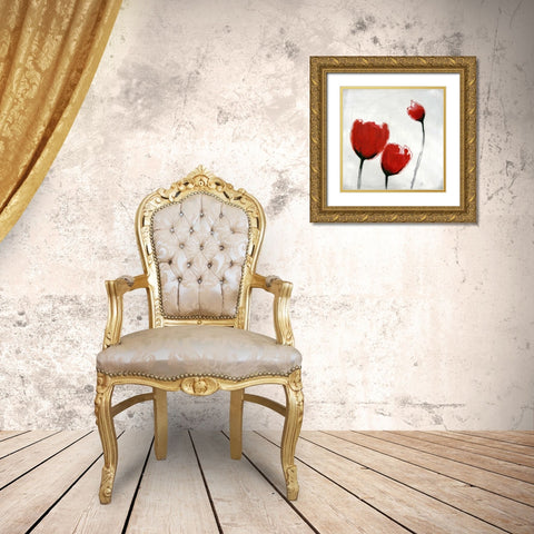 Red Drops VII Gold Ornate Wood Framed Art Print with Double Matting by Open Journey