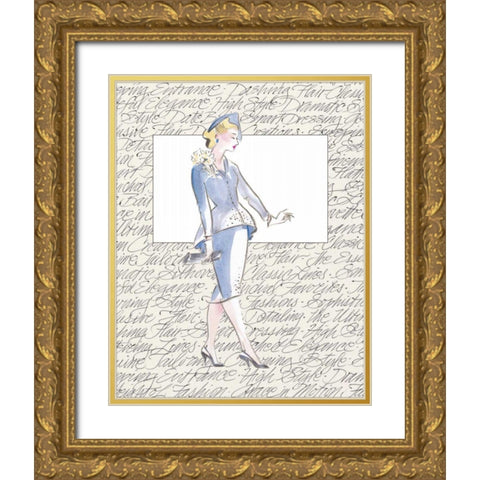 50s Fashion V Gold Ornate Wood Framed Art Print with Double Matting by Della-Piana, Elissa
