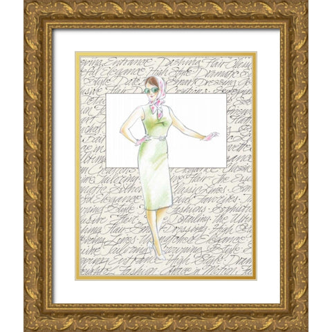 50s Fashion XII Gold Ornate Wood Framed Art Print with Double Matting by Della-Piana, Elissa