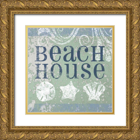 Beach Sign I Gold Ornate Wood Framed Art Print with Double Matting by Beth Anne Creative