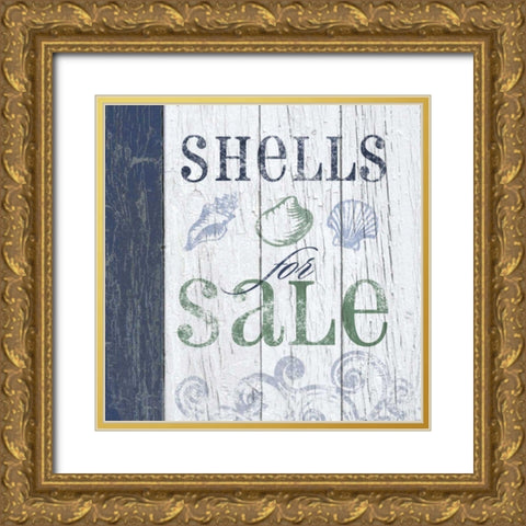Beach Sign II Gold Ornate Wood Framed Art Print with Double Matting by Beth Anne Creative