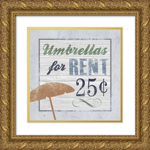 Beach Sign III Gold Ornate Wood Framed Art Print with Double Matting by Beth Anne Creative