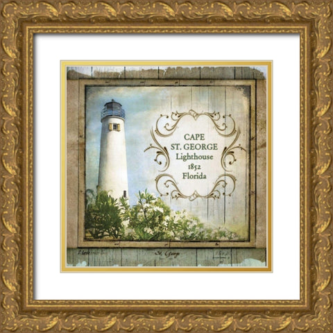Florida Lighthouse X Gold Ornate Wood Framed Art Print with Double Matting by Beth Anne Creative