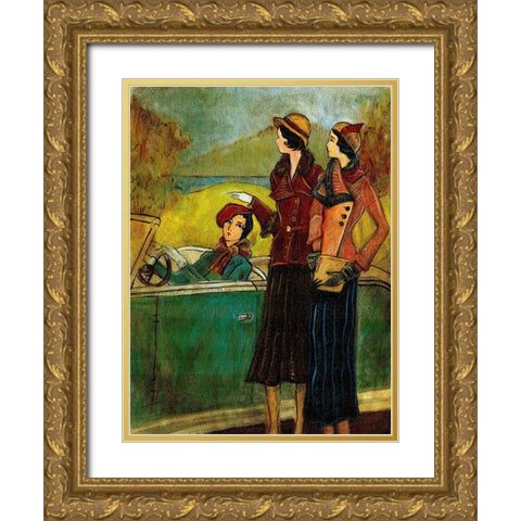 Girls and Cars I Gold Ornate Wood Framed Art Print with Double Matting by Harrington, Danielle