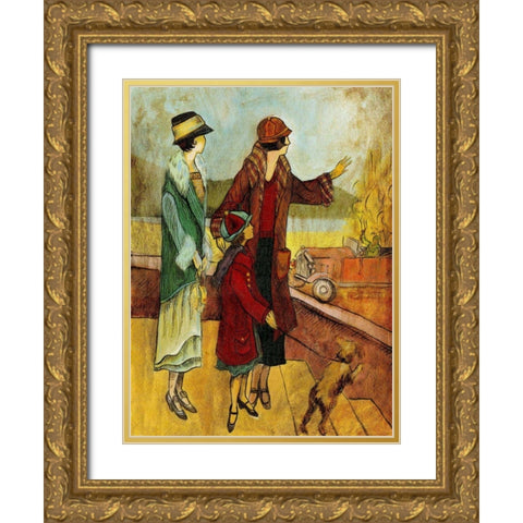 Girls and Cars II Gold Ornate Wood Framed Art Print with Double Matting by Harrington, Danielle