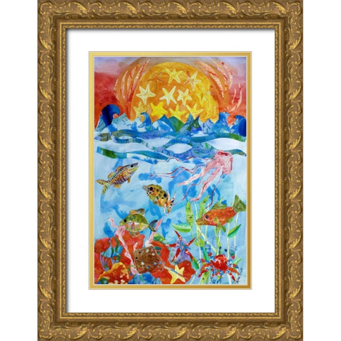 Fish Gold Ornate Wood Framed Art Print with Double Matting by Smith, Kaeli