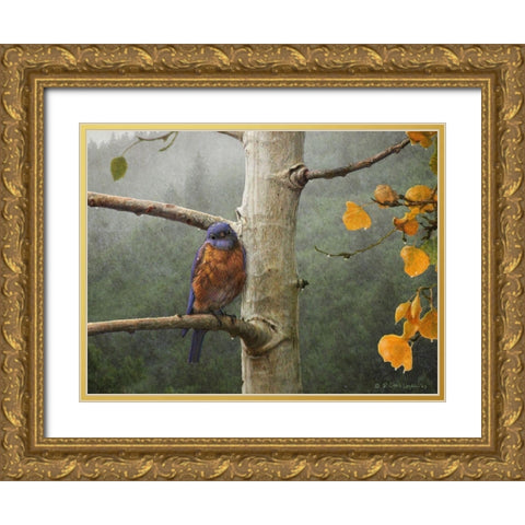 Bluebird Rain Gold Ornate Wood Framed Art Print with Double Matting by Vest, Chris