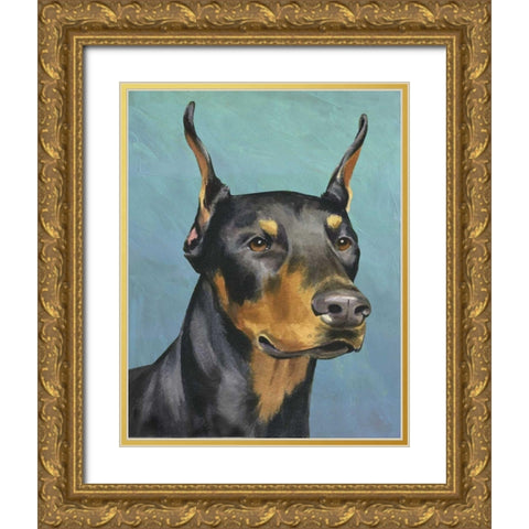 Dog Portrait-Dobie Gold Ornate Wood Framed Art Print with Double Matting by Sands, Jill