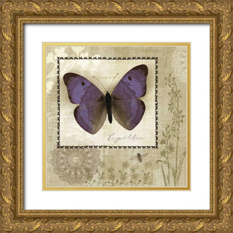 Butterfly Notes I Gold Ornate Wood Framed Art Print with Double Matting by Beth Anne Creative