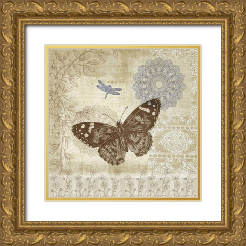 Butterfly Notes II Gold Ornate Wood Framed Art Print with Double Matting by Beth Anne Creative
