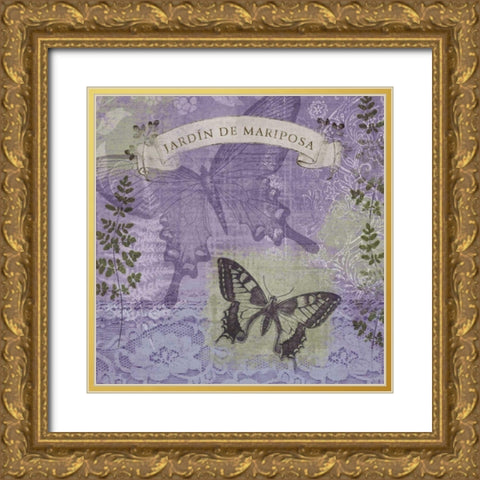 Butterfly Notes III Gold Ornate Wood Framed Art Print with Double Matting by Beth Anne Creative