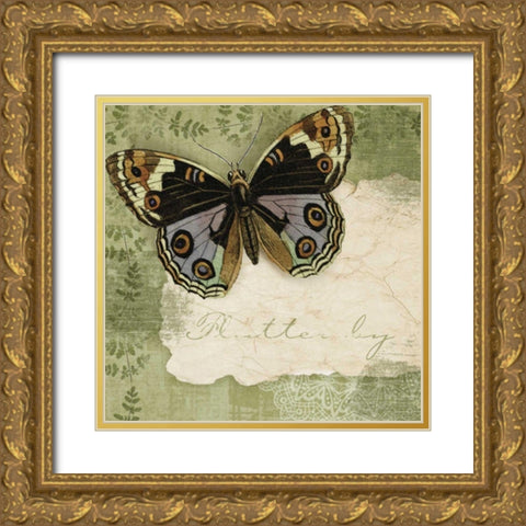 Butterfly Notes IV Gold Ornate Wood Framed Art Print with Double Matting by Beth Anne Creative