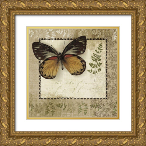 Butterfly Notes V Gold Ornate Wood Framed Art Print with Double Matting by Beth Anne Creative